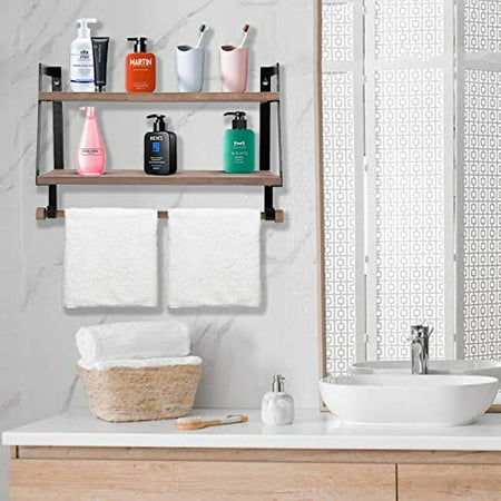 Halcent Wall Shelves Wood Storage Shelves with Towel Bar Floating Shelves Rustic 2 Tier Bathroom Shelf Kitchen Spice Rack with Hooks for Bathroom Kitchen Utensils Halcent Wall Shelves Wood Storage Shelves with Towel Bar Floating Shelves Rustic 2 Tier Bathroom Shelf Kitchen Spice Rack with Hooks for Bathroom Kitchen Utensils